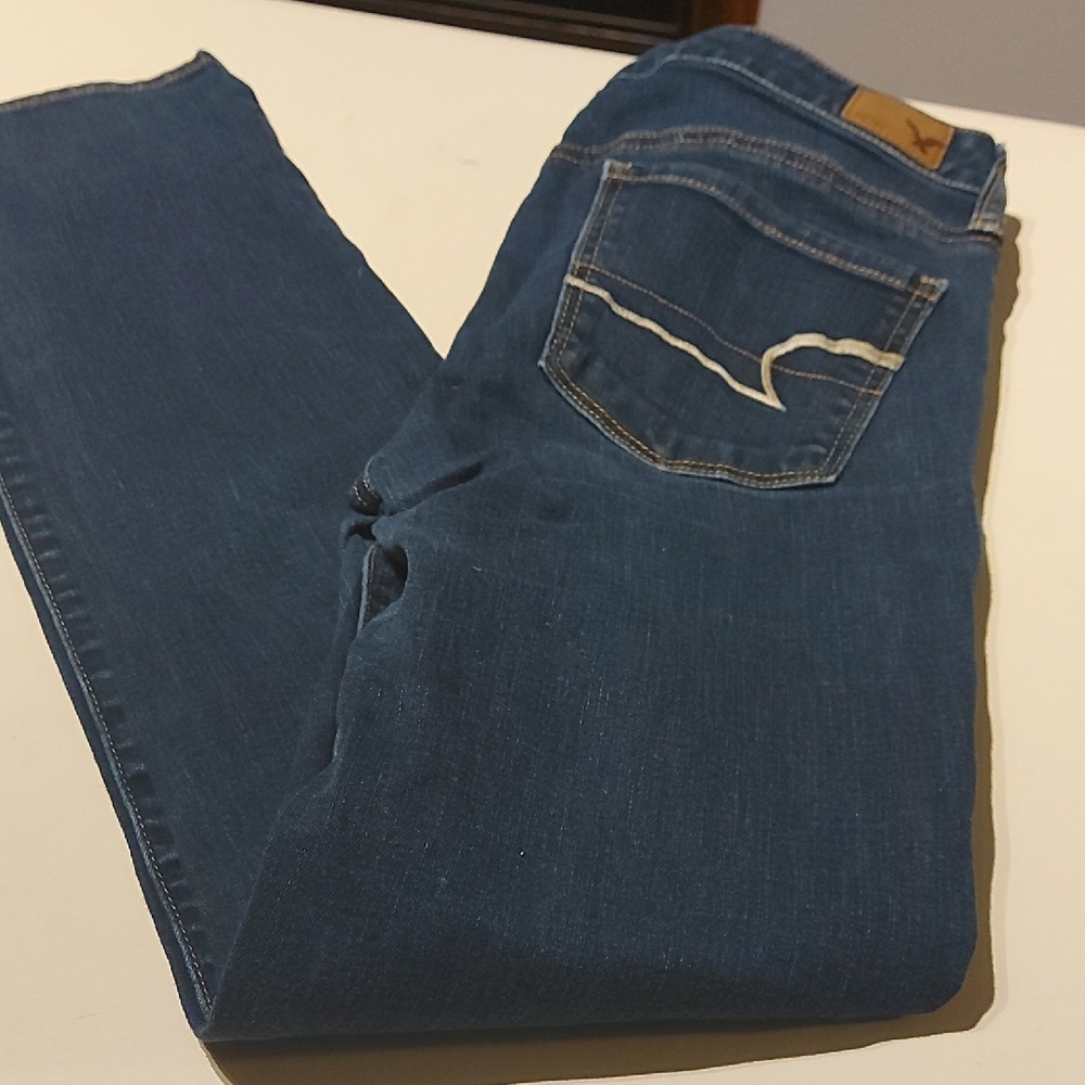 American Eagle Outfitters Blue Straight Leg Jeans Polished Finish